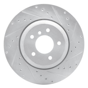 BMW 650I Brake Rotor (1) - Rear Right - R1 Concepts - Drilled & Slotted - Silver - `04-`10